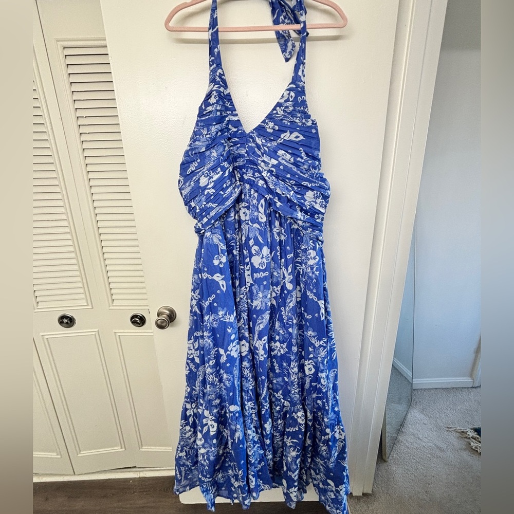 JessaKae Merliah Dress - Blue Floral Halter Maxi Dress